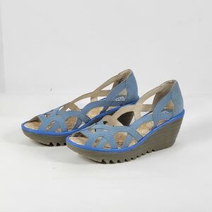 Fly London Stylish Blue Wedge Sandals #819 Size EU 39 (US 8-8.5)